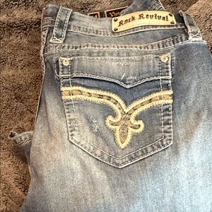 Rock Revival Women's Blue Jeans with Gold Stitching